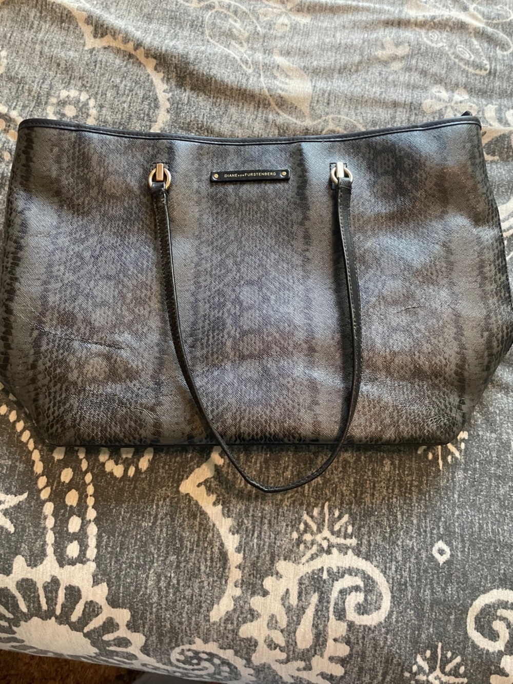 Diane Von Furstenberg Charcoal Snake-Print Ready to Go Tote